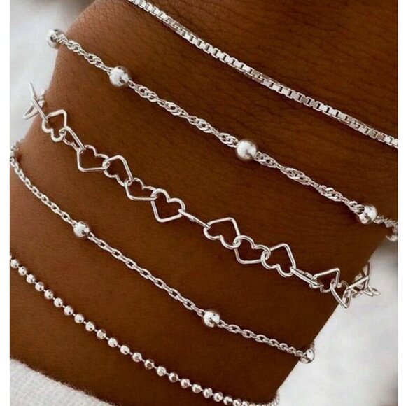 5 Pc Metal Beads & Chain Bracelet Set - Picture 1 of 4